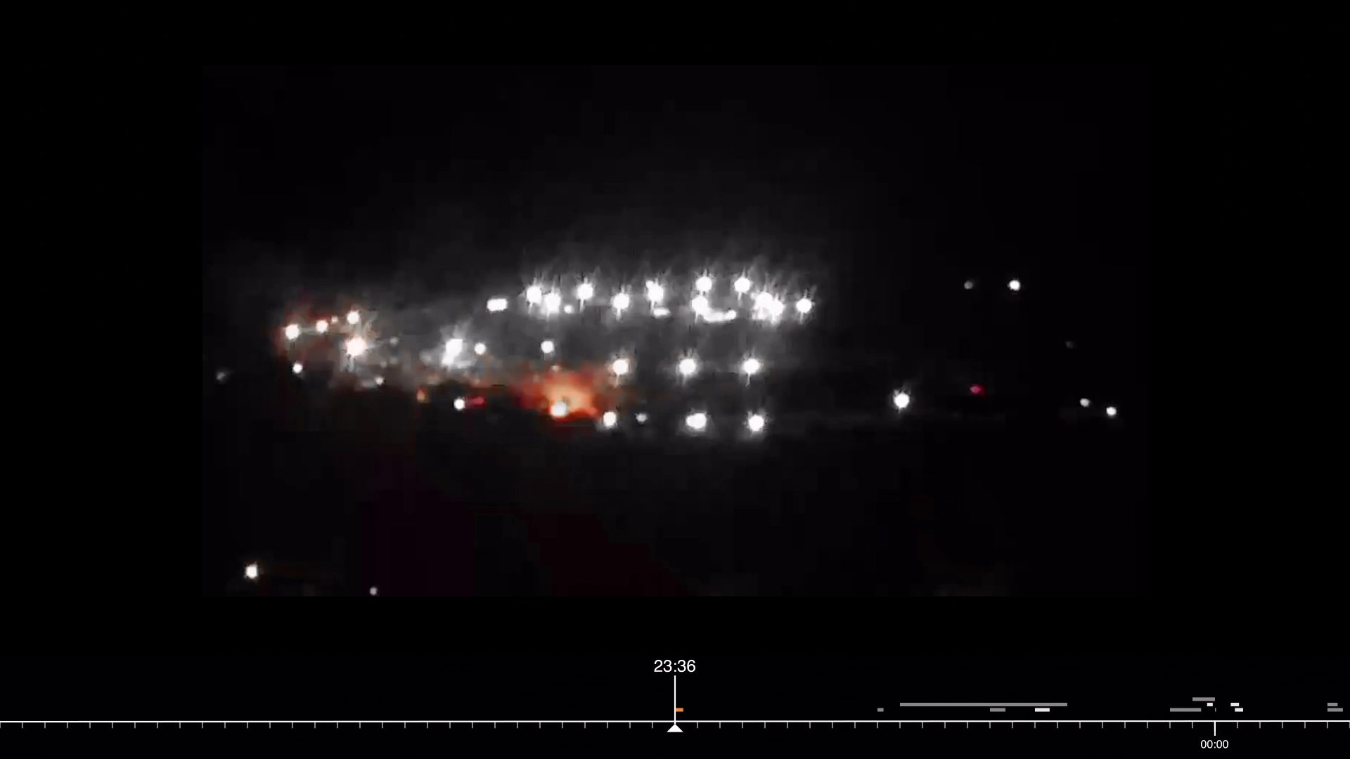 First evidence of fire - Still from the first video to capture fire in the immediate vicinity of the camp, near Zone 6. Image source: Facebook (Forensic Architecture/Forensis, 2023)