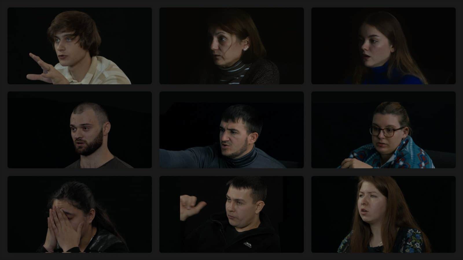 Situated Testimony Witnesses - Survivors of the Mariupol Theatre bombing are seen here participating in situated testimony interviews, in which they worked with CST researchers to reconstruct their recollections of life within the theatre during the period leading up to the strike (Center for Spatial Technologies)