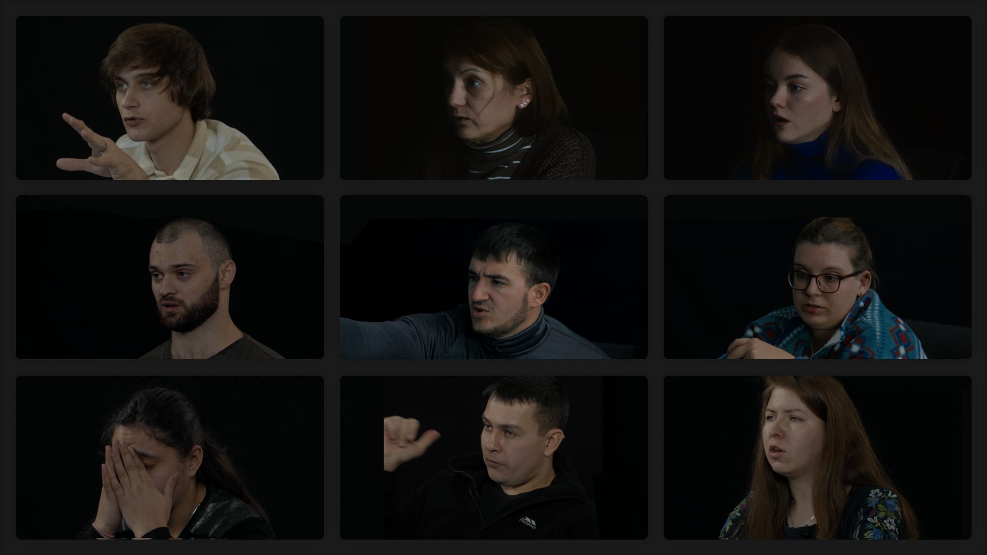 Situated Testimony Witnesses - Survivors of the Mariupol Theatre bombing are seen here participating in situated testimony interviews, in which they worked with CST researchers to reconstruct their recollections of life within the theatre during the period leading up to the strike (Center for Spatial Technologies)