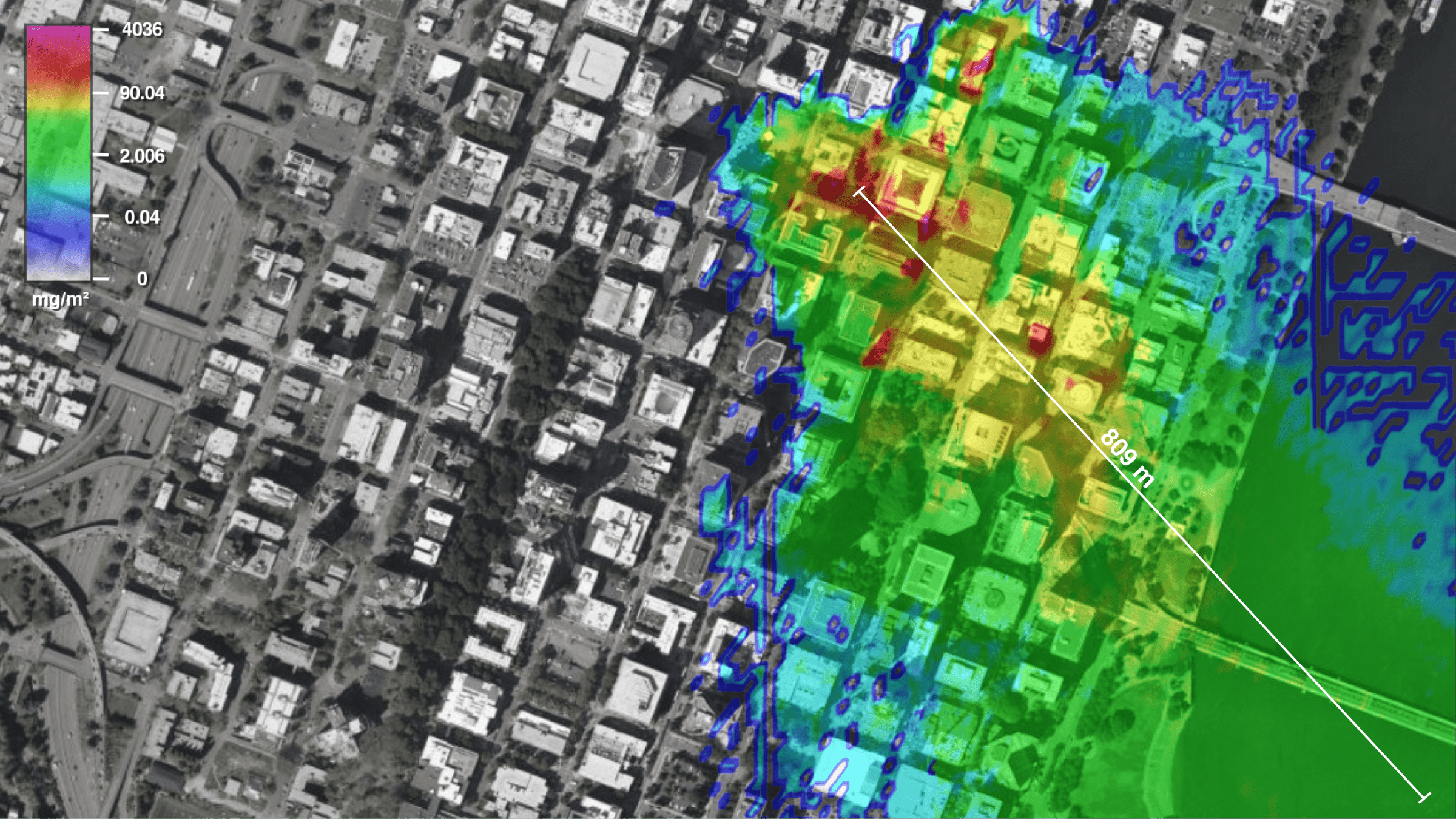 Tear Gas Tuesday in Portland – Ground Deposits (Map) - CS
particles deposit in varying concentrations on the ground after their discharge and dispersion
through the air. Our model shows that CS particles spread widely across downtown Portland,
reaching and polluting the nearby Willamette River. (Forensic Architecture, 2023)