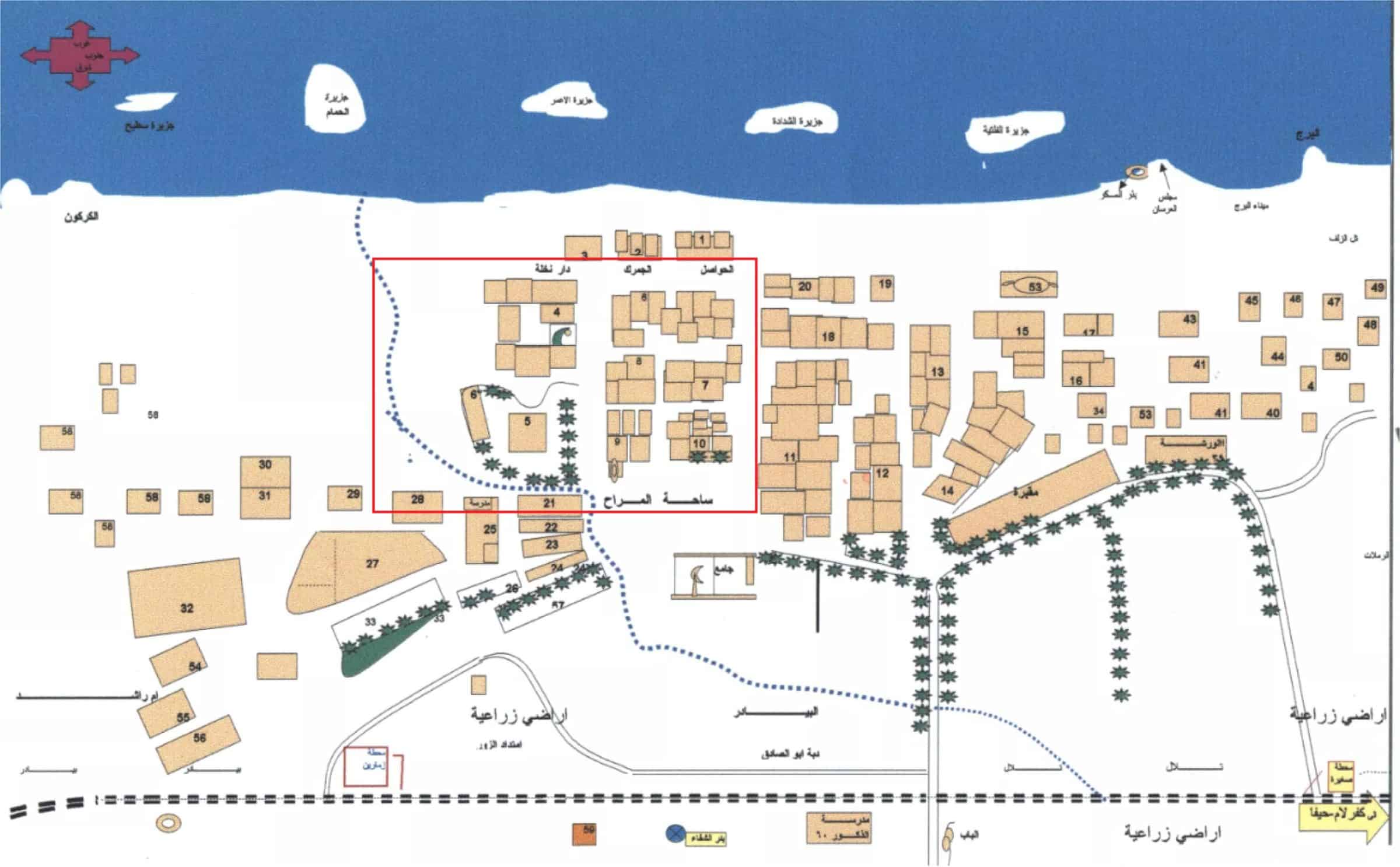 Tantura_11 - Memory sketch by Tantura survivor Ahmed Taha Salam identifying property allocations in the village. Source: www.palestineremembered.com.