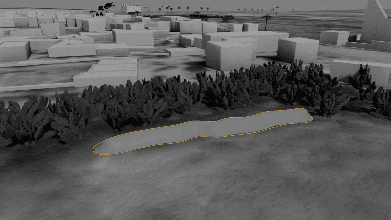 Tantura_14 - 3D model of Earthwork 2 (E2) and its surroundings. (Forensic Architecture, 2023)