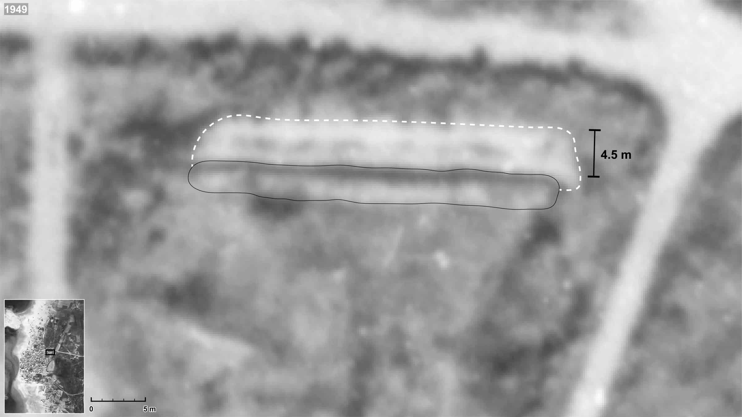 Tantura_6 - Marking the rectangular patch above E1 within the IAF 1949 aerial image. (Forensic Architecture, 2023)