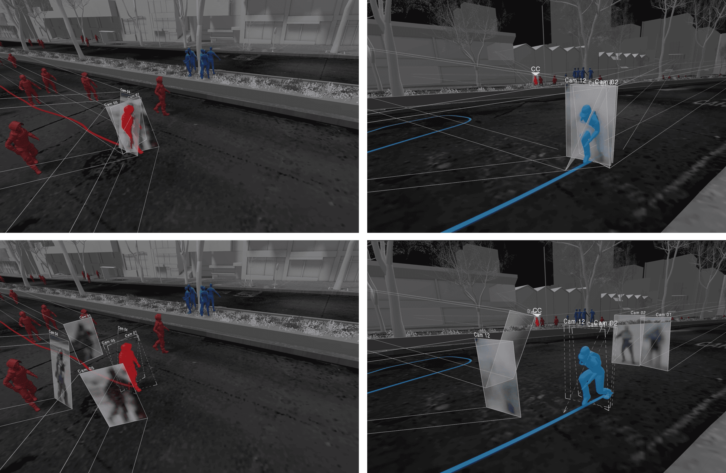 Dilan Cruz_1 - Posición del Capitán Cubillos, basada en las tres cámaras que lo filmaron al dejar de caminar, a las 15:43:07. Cubillos levanta su arma justo después de que Dilan Cruz devuelve la segunda granada de gas lacrimógeno.
 
Positioning of Captain Cubillos based on the three cameras that filmed him at the moment he stops walking at 15:43:07 in our synchronisation. Cubillos raises his weapon just after Dilan Cruz returns the second tear gas canister.  (Forensic Architecture, 2023)