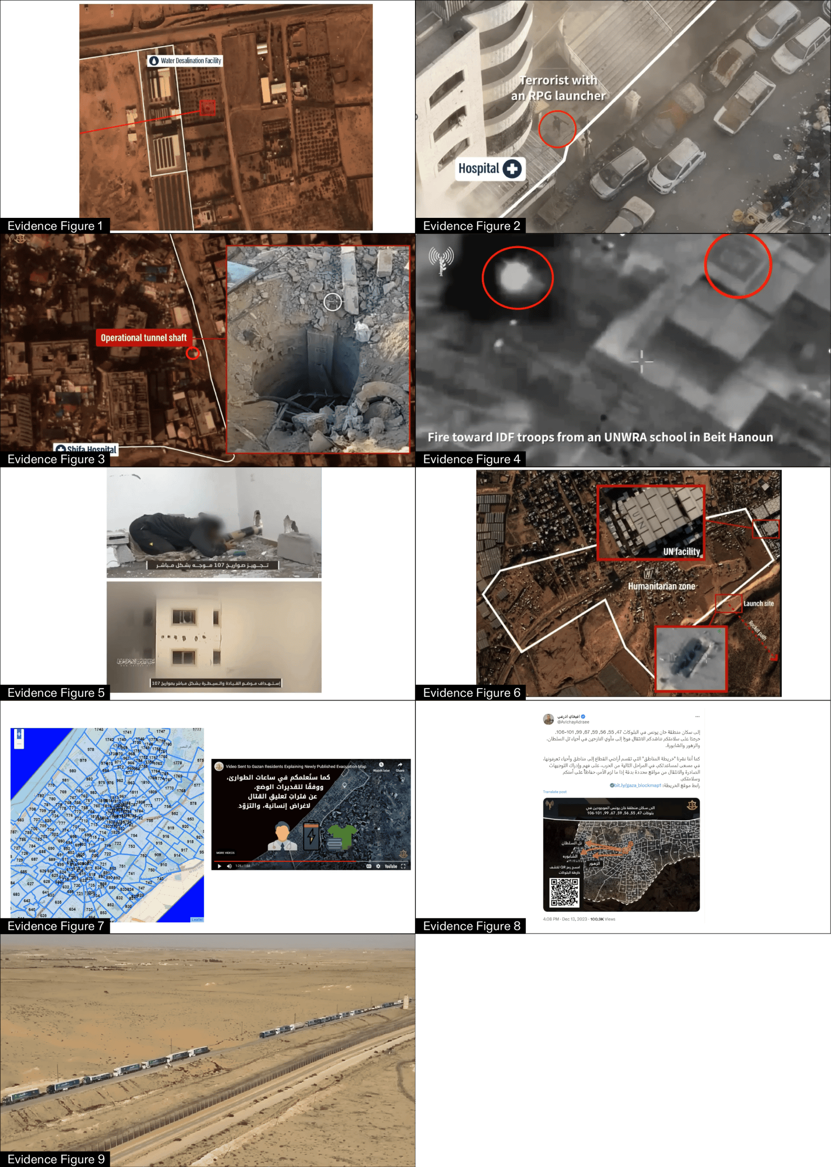 ICJ_Figure_1 - Figure 1: Grid of visual evidence presented by the Israeli legal team at the ICJ hearing on 12 February 2024. Illustration by Forensic Architecture.