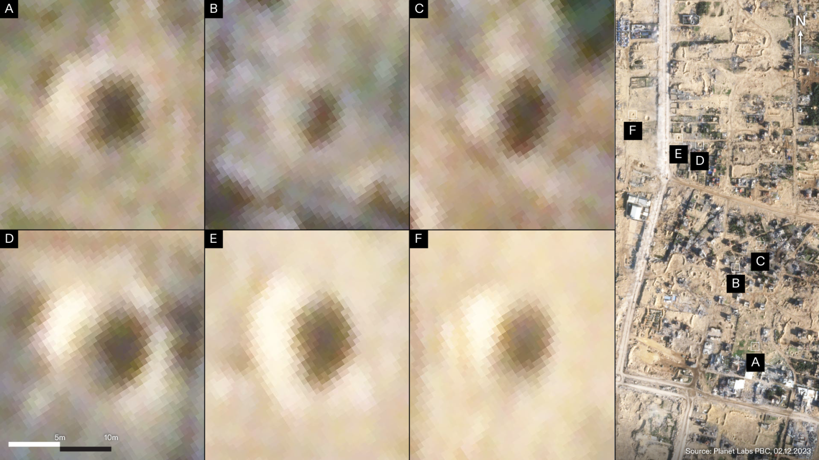 ICJ_Figure_3 - Figure 3: Grid of craters, identified in North Gaza, likely caused by air drop munition. Illustration by Forensic Architecture.