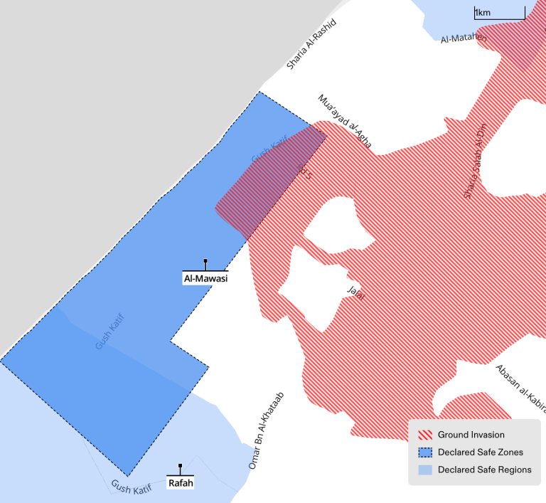 - Figure 9. ISW data shows that Israeli military clearing operations are reported within the ‘Mawasi Humanitarian Zone’ by 22 January 2024. (Forensic Architecture, 2024)