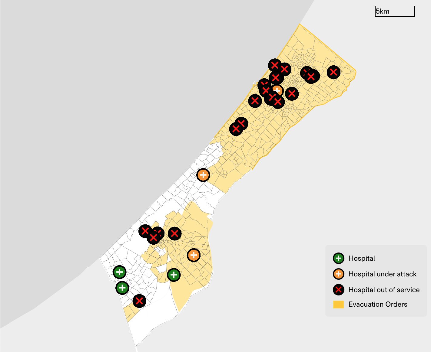  - Figure 25. During Phase 2 of mass displacement (1 December 2023 – ongoing), more hospitals were forced out of service, including Nasser Hospital, the largest in ‘south’ Gaza. (Forensic Architecture, 2024)