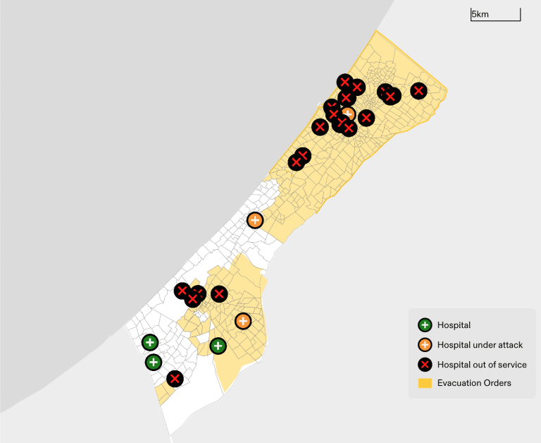 - Figure 25. During Phase 2 of mass displacement (1 December 2023 – ongoing), more hospitals were forced out of service, including Nasser Hospital, the largest in ‘south’ Gaza. (Forensic Architecture, 2024)