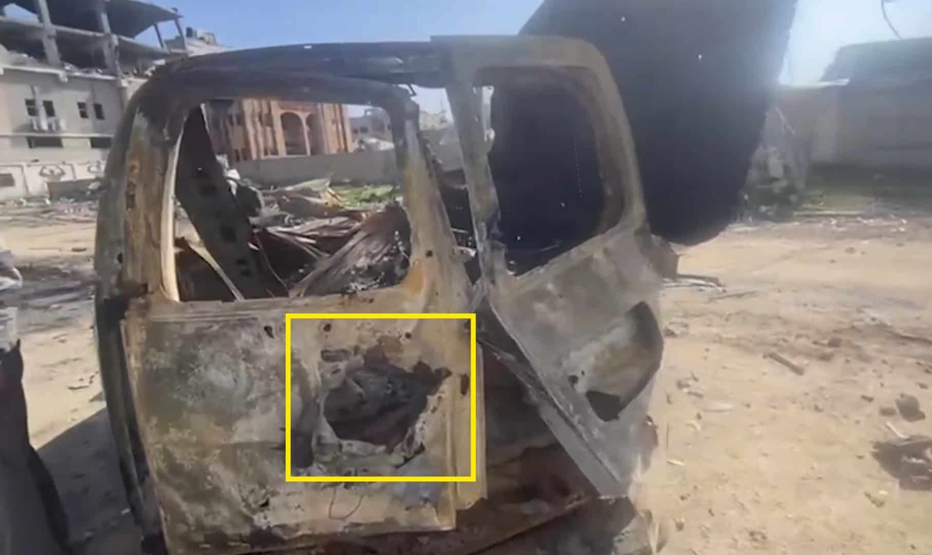 Figure 12 - Fig 12. Exit hole on the left rear of the ambulance. Image source: Al Jazeera (Forensic Architecture, 2024)