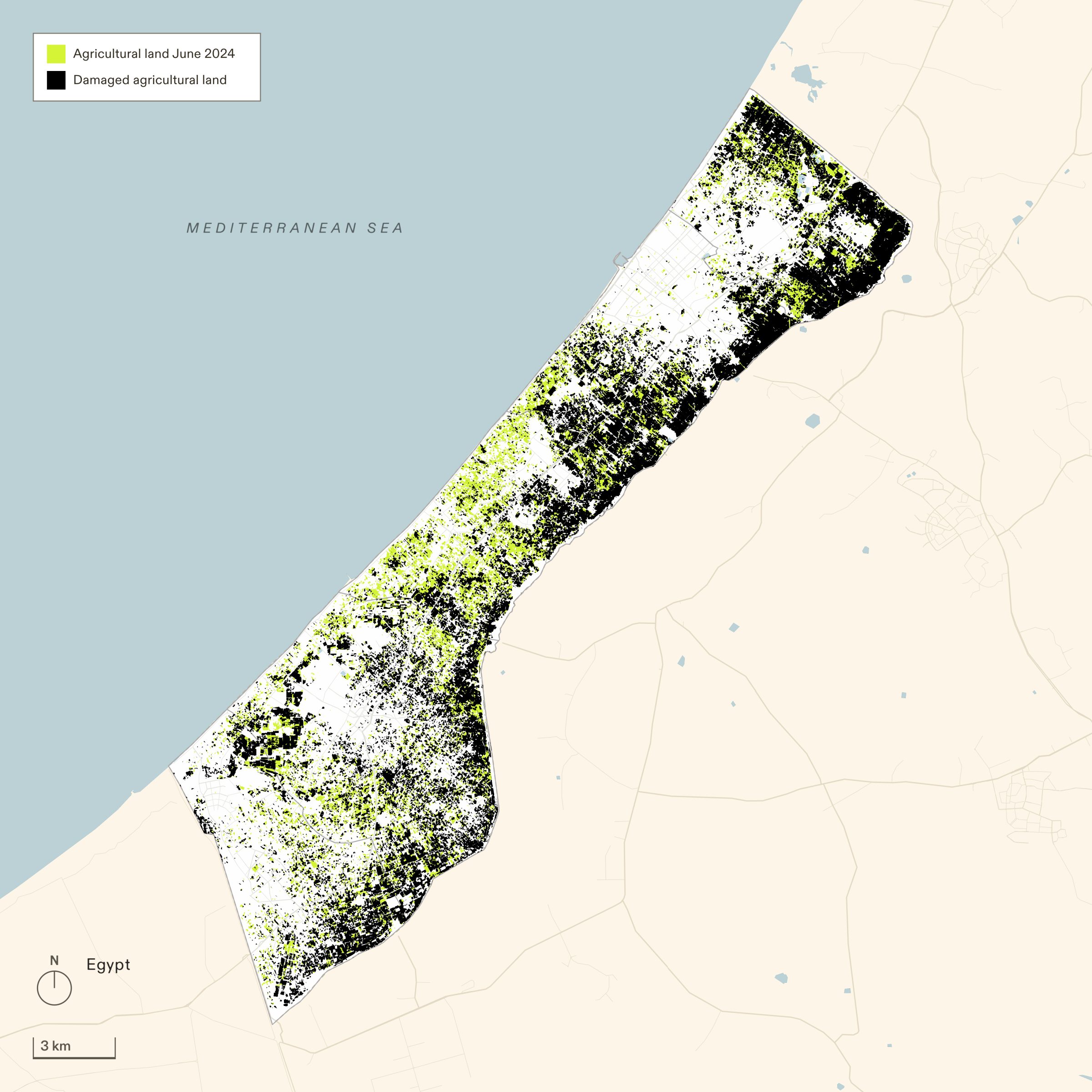 Destruction of Agriculture - Cumulative destruction of agricultural land between October 2023 and June 2024.