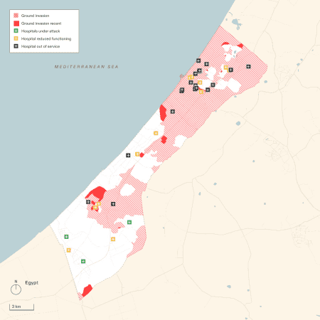 Destruction of Medical Infrastructure - The status of hospitals in Gaza in relation of the extent to the ground invasion as of that day, 14 February 2024.