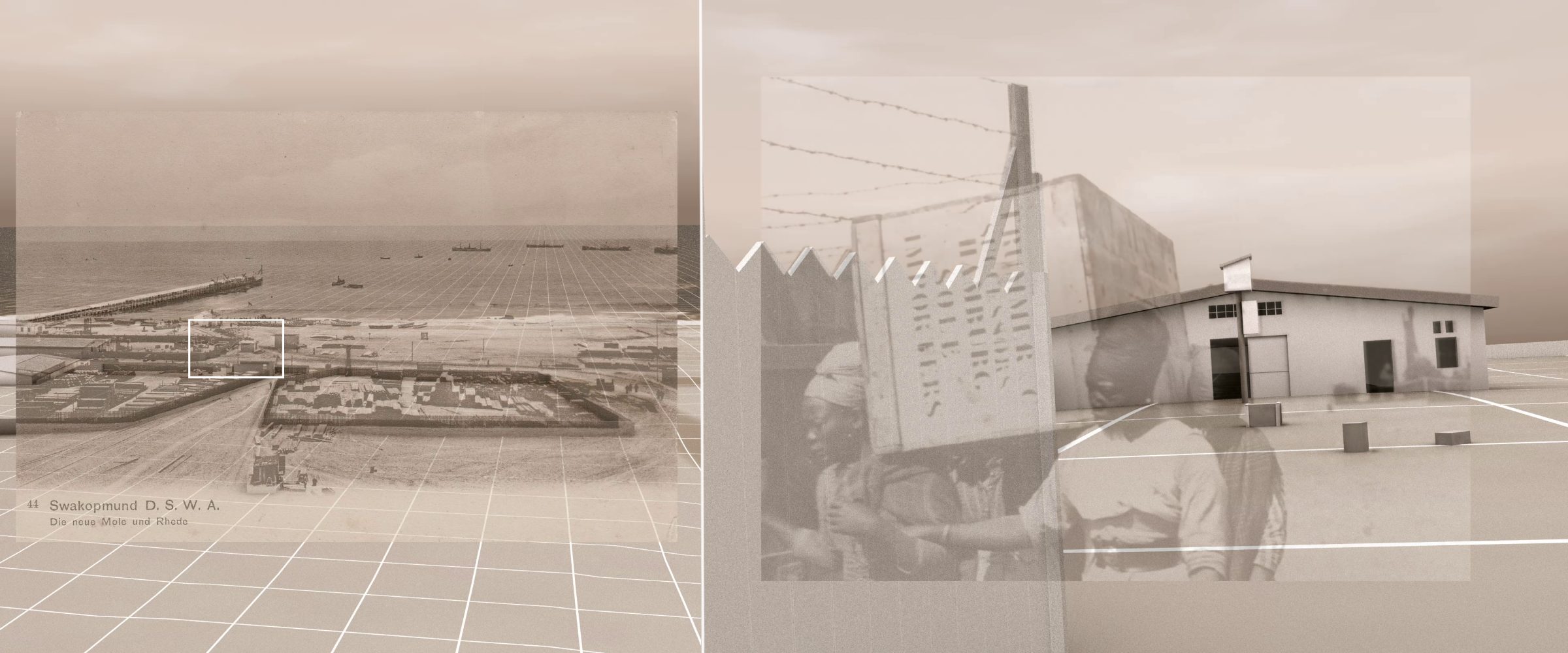 Forced Labour - Herero women, forced or indentured labourers, carry a crate from a storage facility in Swakopmund. Archival photograph: DSWA Postkarten and Bildarchiv der Deutschen Kolonialgesellschaft, Universitätsbibliothek Frankfurt am Main. (Forensic Architecture/Forensis, 2024)