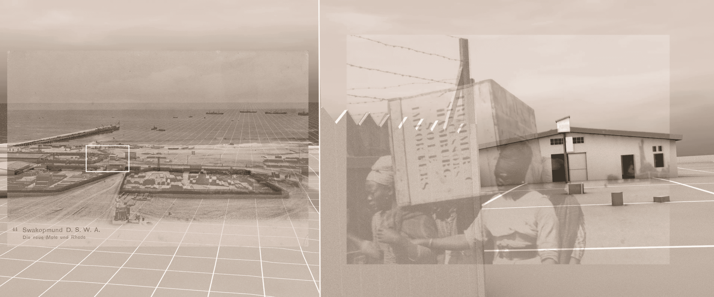 Forced Labour - Herero women, forced or indentured labourers, carry a crate from a storage facility in Swakopmund. Archival photograph: DSWA Postkarten and Bildarchiv der Deutschen Kolonialgesellschaft, Universitätsbibliothek Frankfurt am Main. (Forensic Architecture/Forensis, 2024)