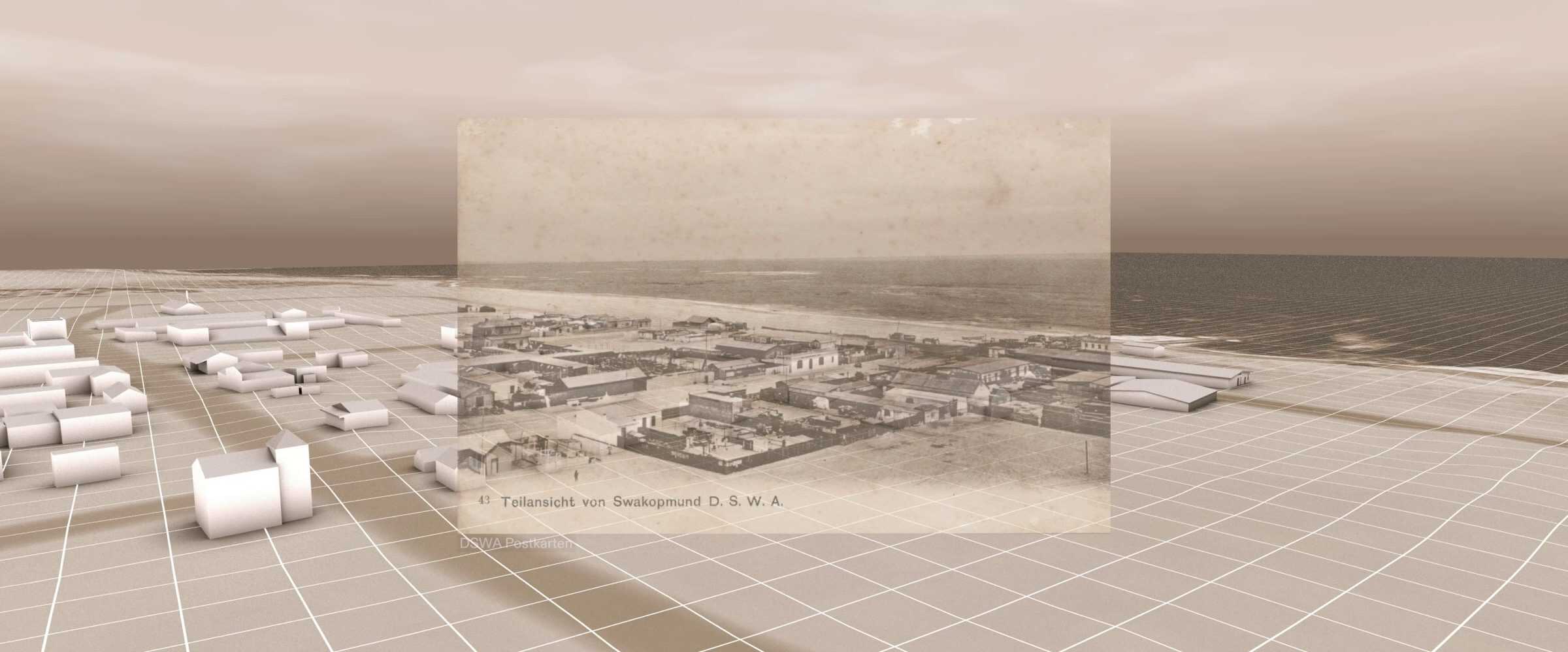 Reconstruction of Town - Caption: Colonial postcards, likely taken in 1907, were used to reconstruct the town as it looked during the genocide period. Archival photograph: DSWA Postkarten. (Forensic Architecture/Forensis, 2024)