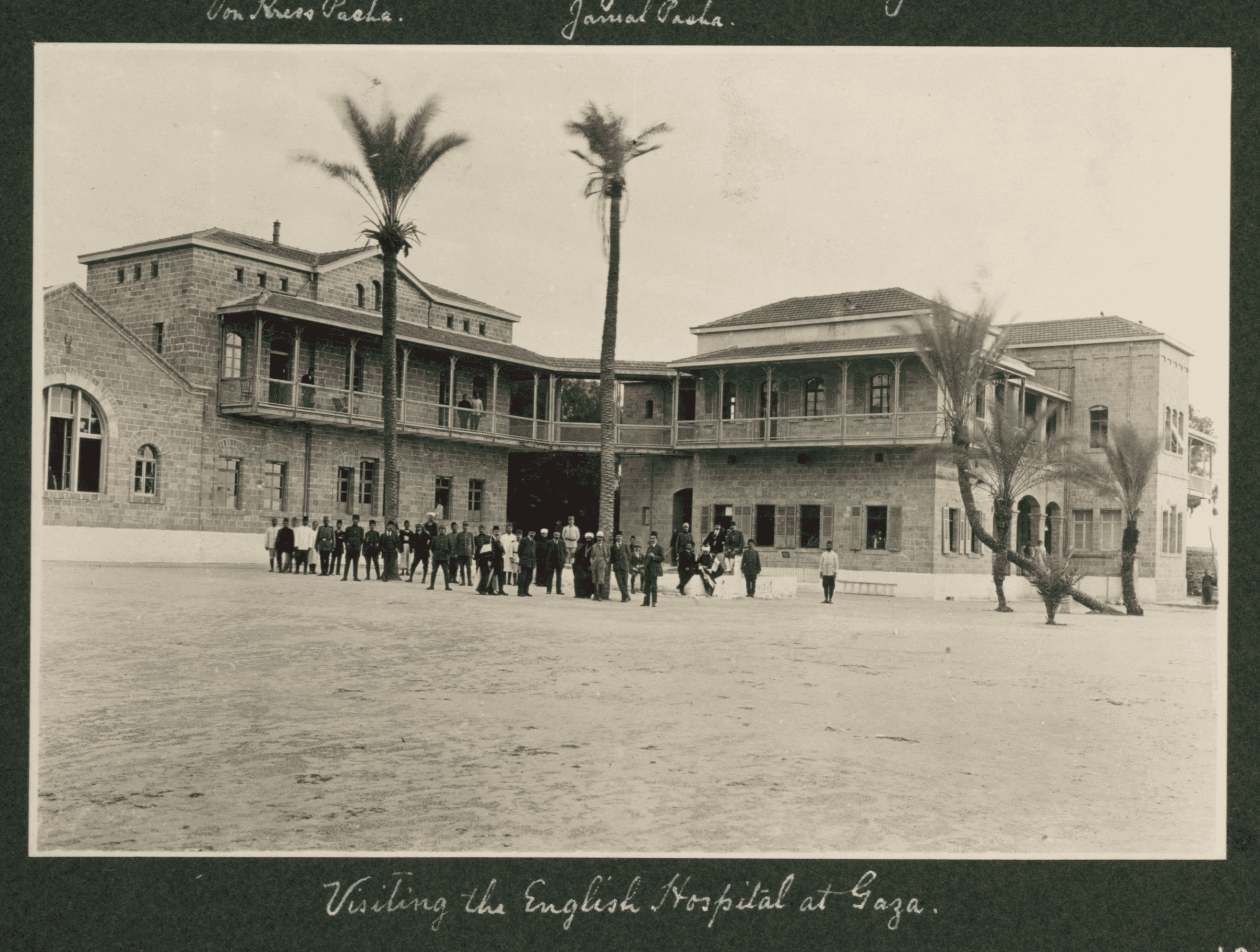 Al-Ahli Hospital, 1916 - Photograph taken in 1916 of al-Ahli Hospital, described here as ‘the English Hospital in Gaza.’ Source: Library of Congress, www.loc.gov/item/2007675298 (Accessed on 8 October 2024). Not for reproduction.