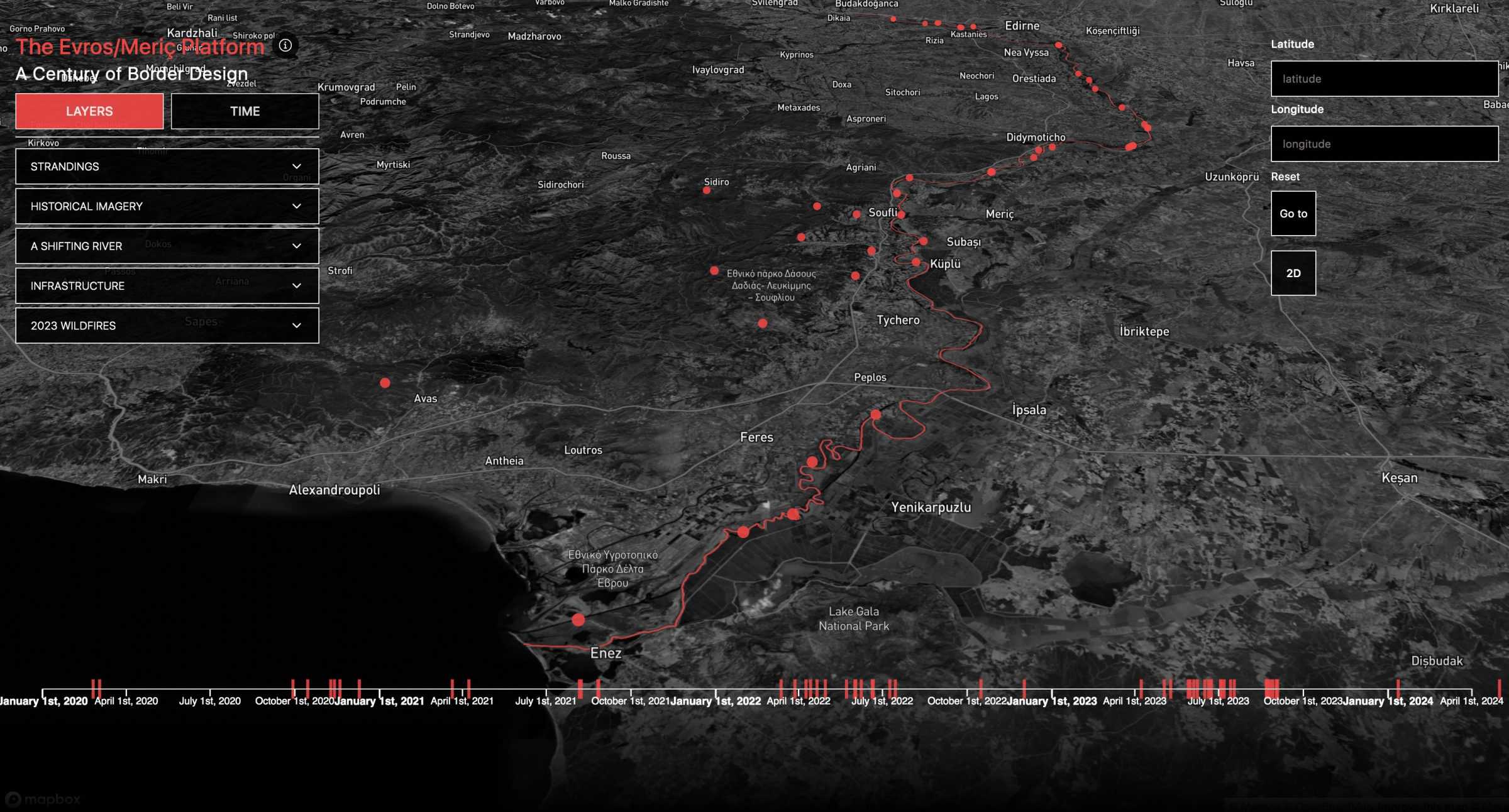 Locations of Stranded Groups - The locations of different groups that were stranded in the region mapped in the platform. (Forensic Architecture/Forensis, 2025)