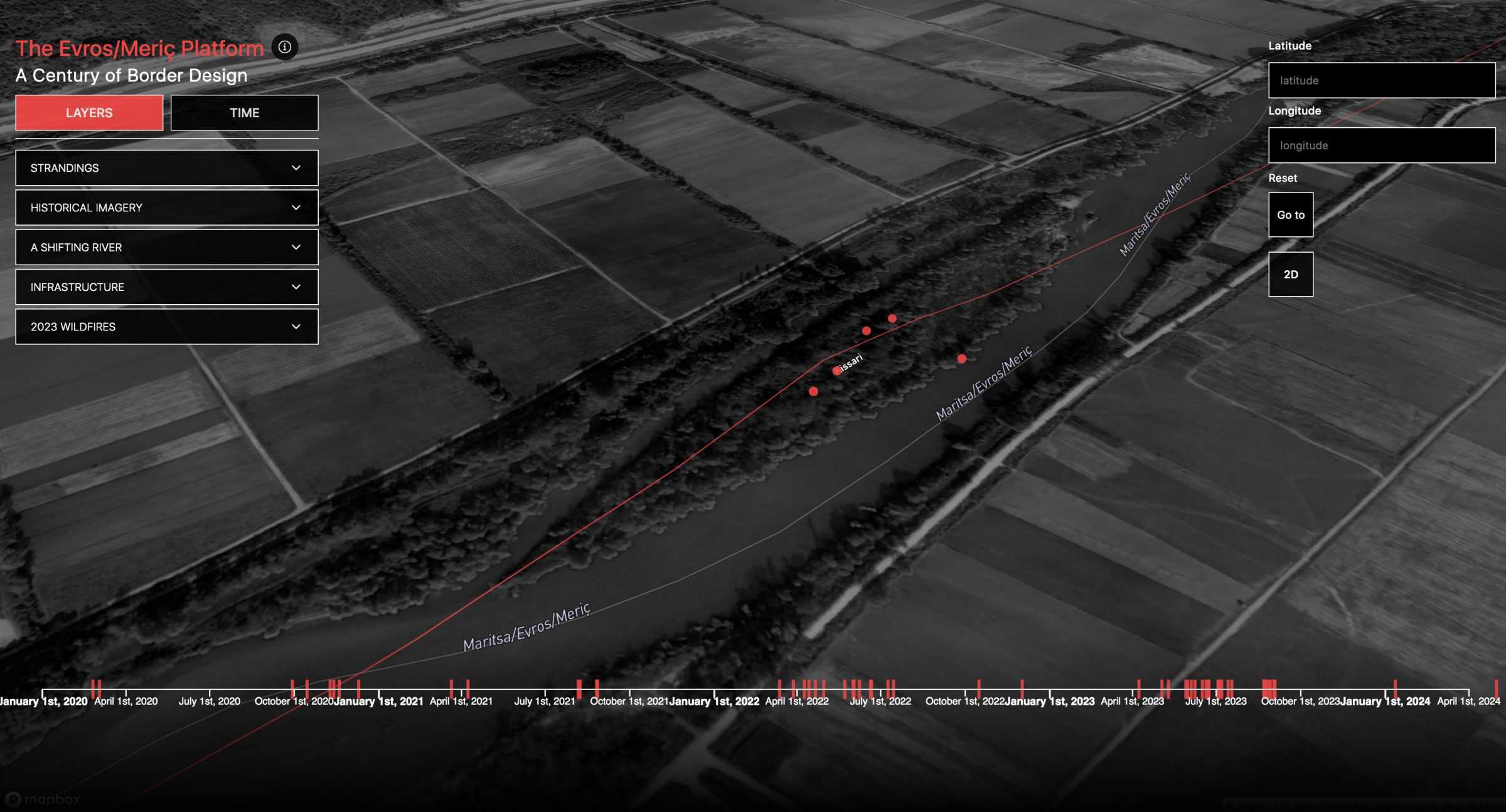 Locations of Stranded Groups - The locations of different groups that were stranded in the region mapped in the platform. (Forensic Architecture/Forensis, 2025)