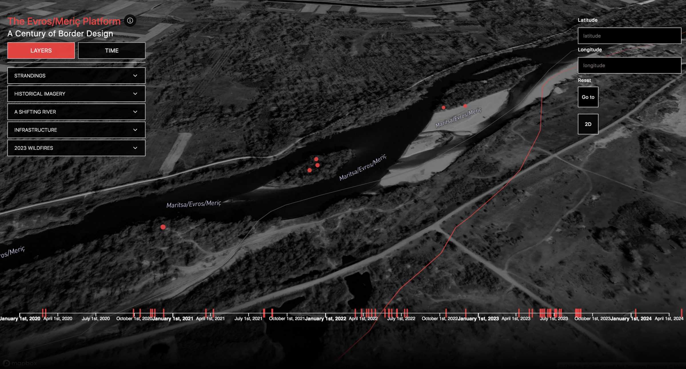 Locations of Stranded Groups - The locations of different groups that were stranded in the region mapped in the platform. (Forensic Architecture/Forensis, 2025)
