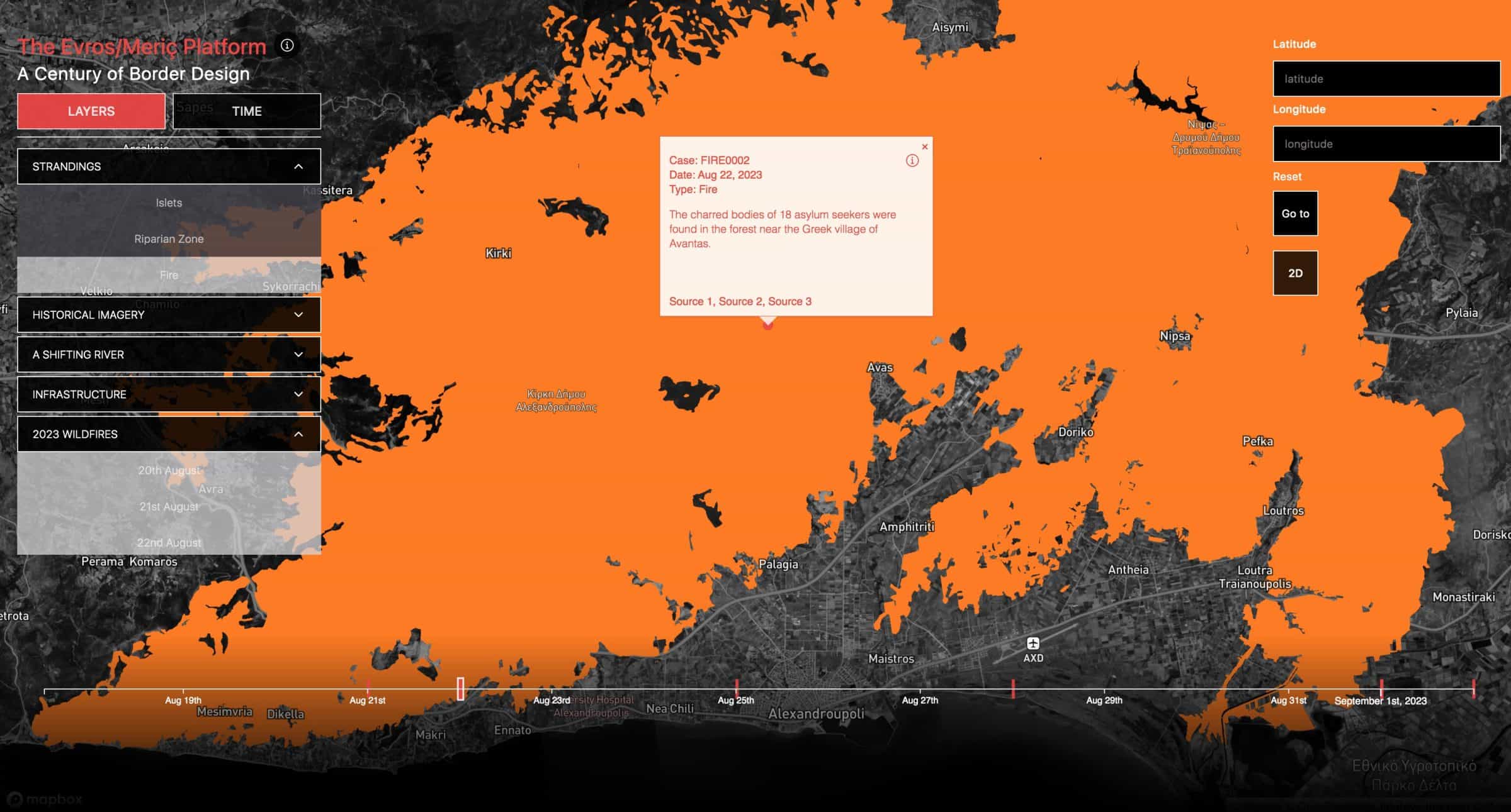 Fire Map - The extents of the fire mapped in the platform. (Forensic Architecture/Forensis, 2025)
