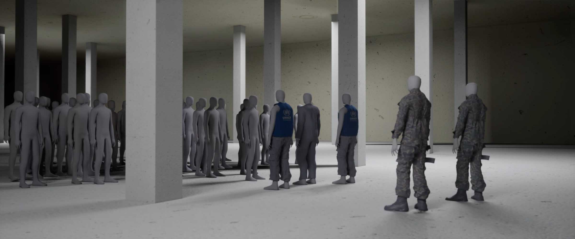 UNHCR_Al_Mayah_Forensis, 2025 - Stephane re-constructs a scene in which UNHCR visited Al Mayah detention centre.