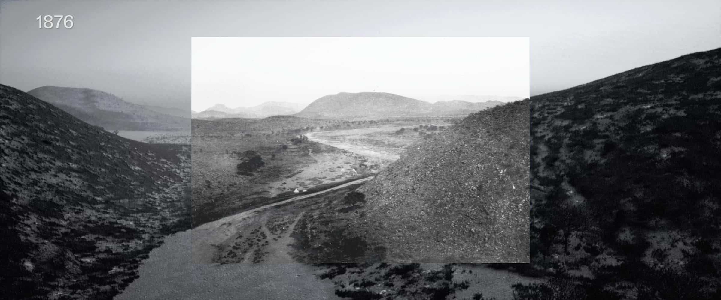 - Photomatch of an 1876 photograph from Hatsamas, Namibia within our 3D digital reconstruction in Unreal Engine. (Forensic Architecture/Forensis, 2025)