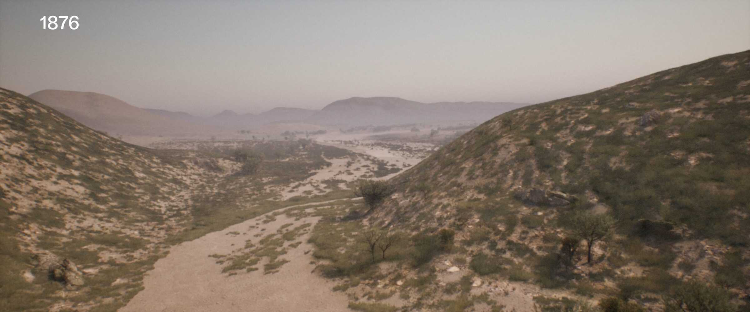  - Digital reconstruction of the landscape in Hatsamas, Namibia as it would have looked in 1876. (Forensic Architecture/Forensis, 2025)