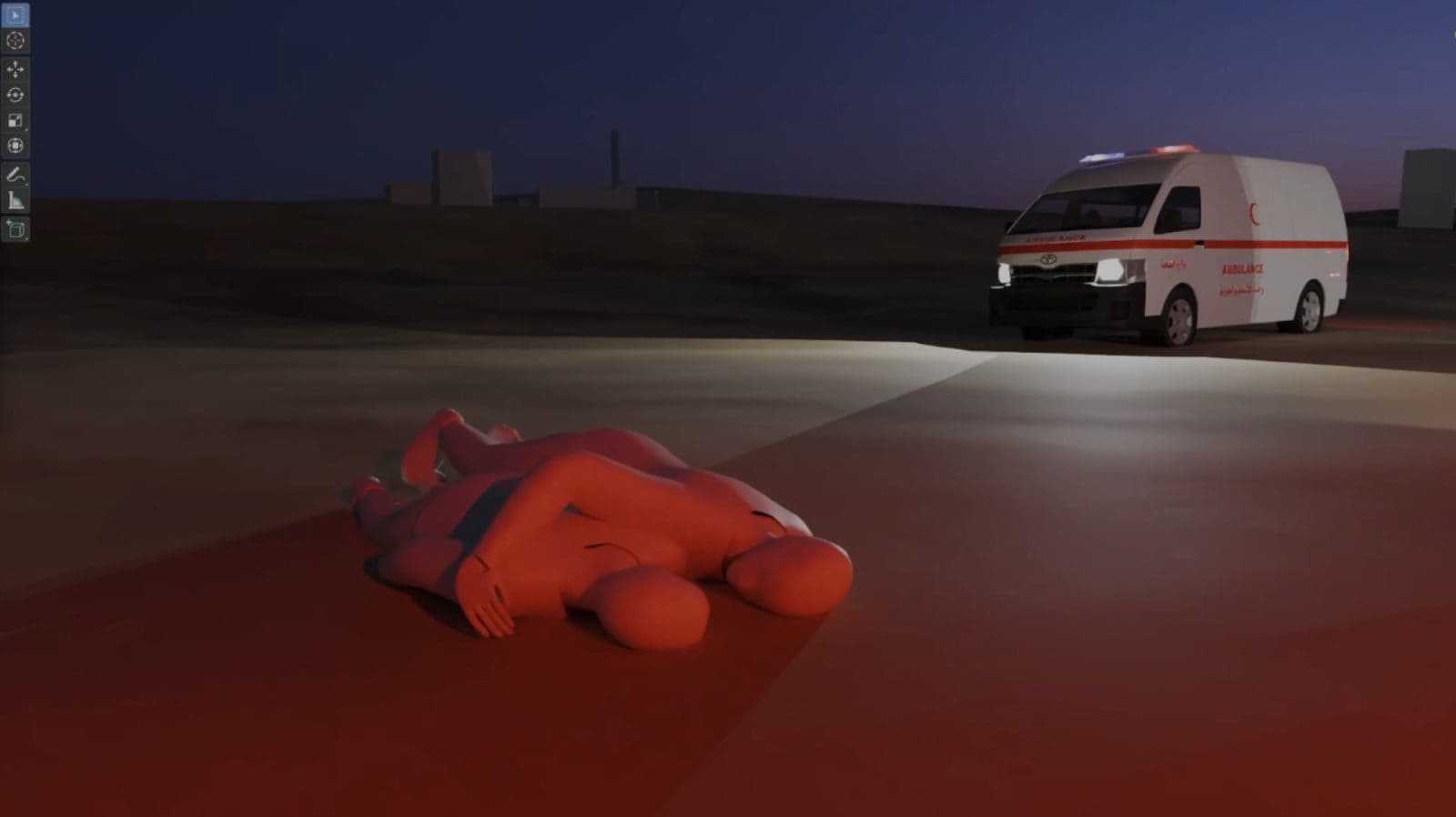 Asaad and Muhammad - FA’s 3D reconstruction of Asaad and Muhammad embracing. Muhammad is shot and killed while in this position. (Forensic Architecture, 2026)